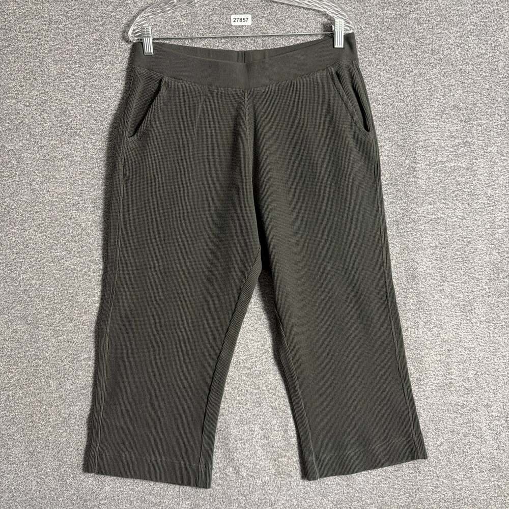 Pact Women's XL Green Organic Cotton Pull On Thermal Waffle Knit Wide Leg Pants